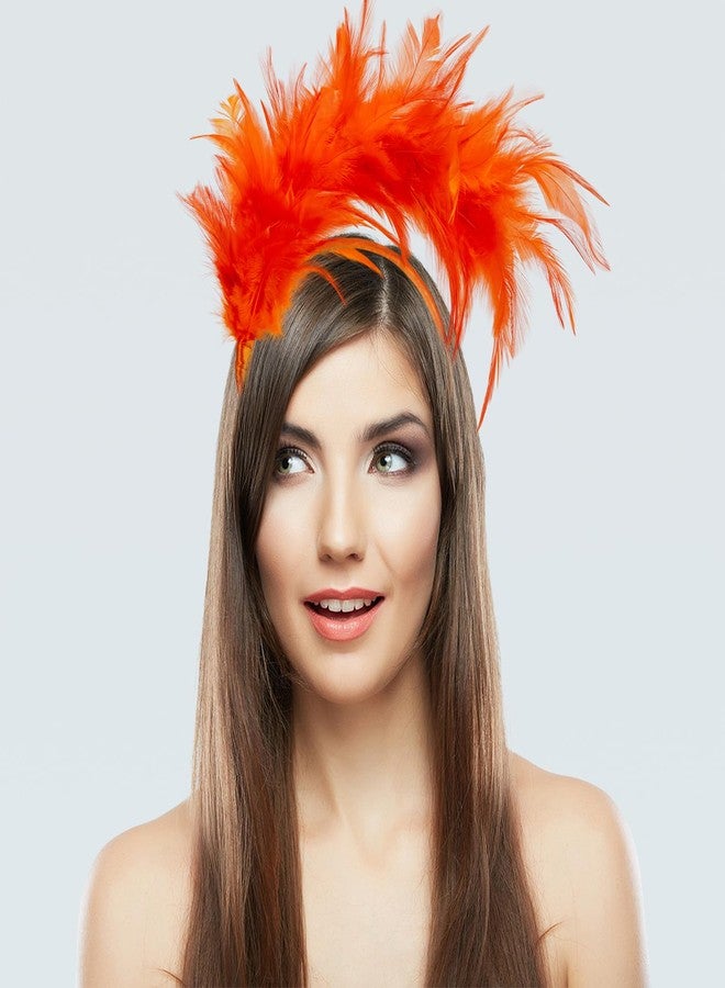 GHGMAO Feather Headband Fascinator for Women Halloween Christmas Cocktail Tea Party 20s 50s 80s Headband Hat (Orange) - Image 2